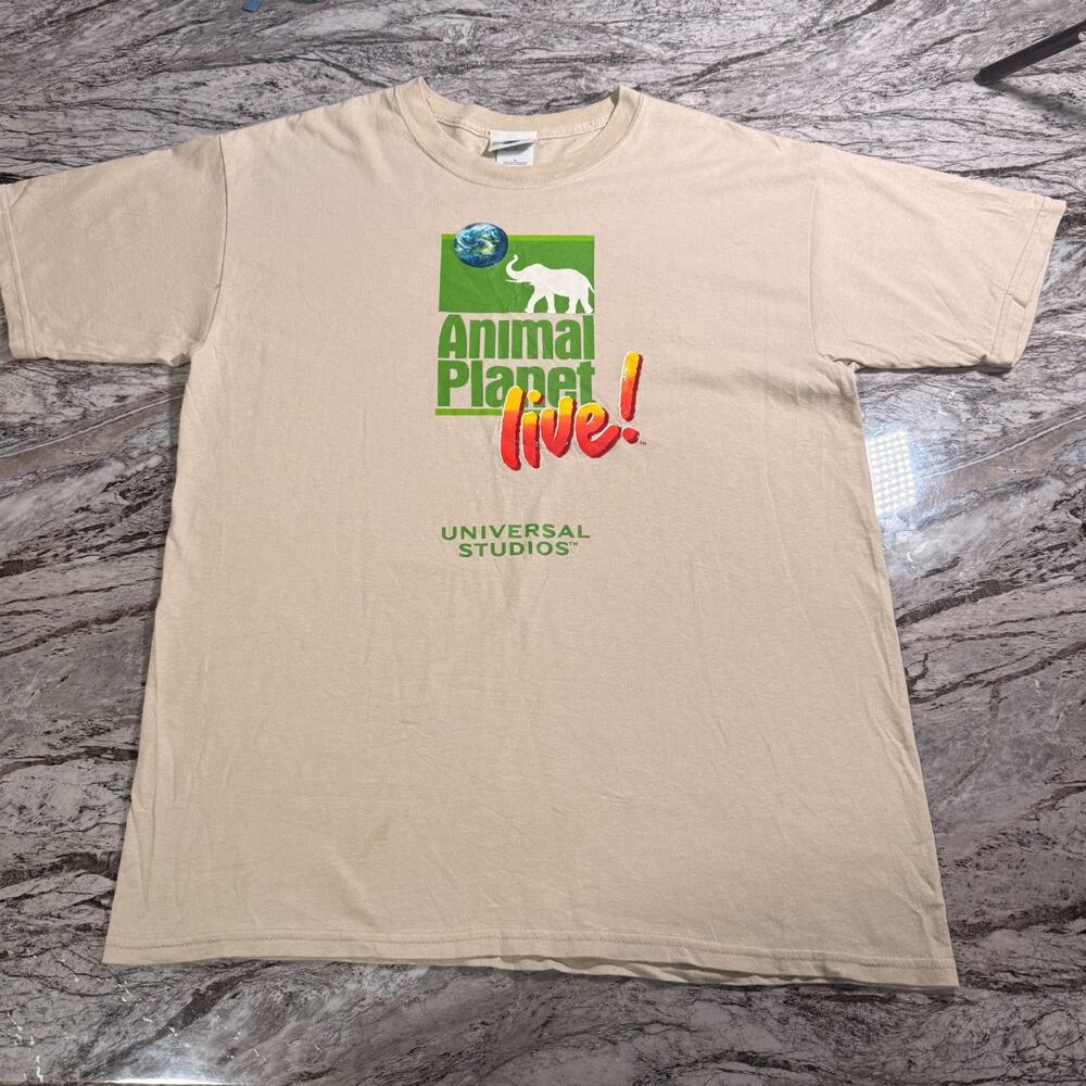 Universal Studios Animal Planet Men's T-Shirt Short Sleeve Tee - BIGE - LARGE
